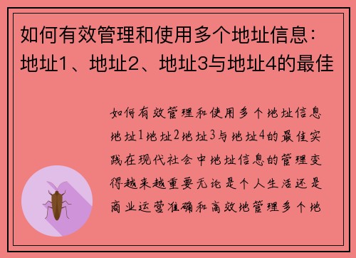 如何有效管理和使用多个地址信息：地址1、地址2、地址3与地址4的最佳实践